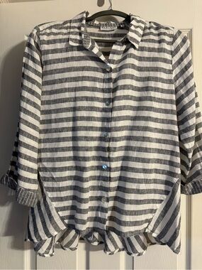 Habitat Striped Button-Front Shirt - White & Gray